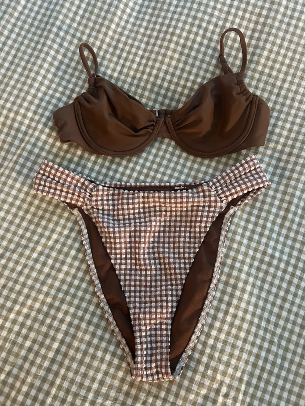 Abercrombie brown gingham bikini set